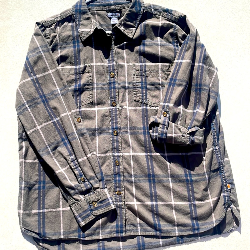 Carhartt Womens Lightweight Flannel Green Size XL